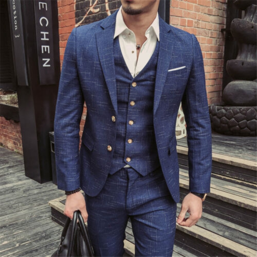 Mens Suits Sets 3 Pcs Slim Fit Coats Tuxedos Groom Groomsman Formal Work Casual - Picture 1 of 4
